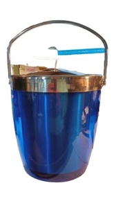 8" Blue Ice Bucket Chrome Casamoda Acrylic Lucite Without Tongs With Lead - Picture 1 of 5