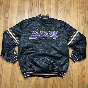 Starter LA Los Angeles Lakers Satin Full-Snap Varsity Jacket Black Yellow XL - Picture 1 of 7