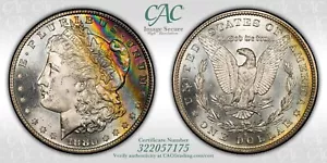 1880-S $1 Morgan Silver Dollar CACG MS64, Toned Obverse! Great Rainbow! - Picture 1 of 3