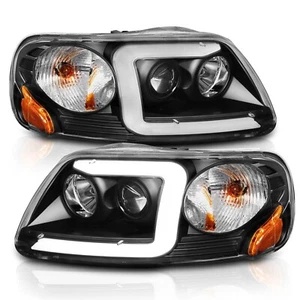 For FORD F-150 97-03 EXPEDITION 97-02 PROJECTOR C BAR HEADLIGHTS BLACK 111503 - Picture 1 of 5