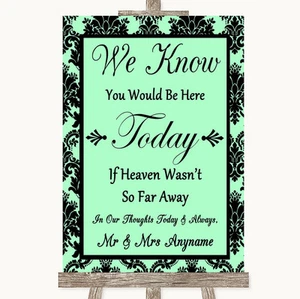 Mint Green Damask Loved Ones In Heaven Personalised Wedding Sign - Picture 1 of 8