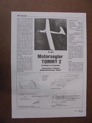 Bauplan Tommy 2 Motorsegler Plan im Maßstab 1:1 - Bild 1 von 2