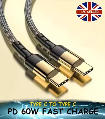 Type C to Type C Cable  Fast Charge PD 60W Braided USB 1.2M 2M Samsung Android - Image 1 of 4