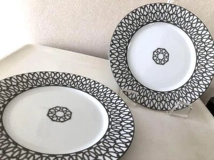 Hermes Fil d'Argent Dessert Plate Tableware Dish 2 set Platinum Silver Chain New - Picture 1 of 6
