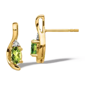 14K Solid Yellow Gold Peridot Diamond Dangle Earrings - Picture 1 of 3