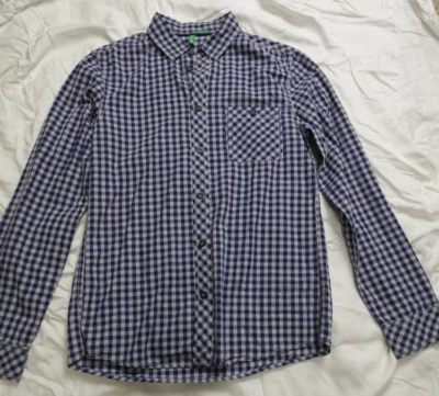 Рубашка повседневная United Colors of Benetton мужская M синяя клетчатая с длинным рукавом на пуговицах - Изображение 1 из 4