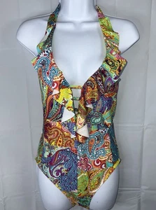 Traje de baño Bleu Rod Beattie 6 piezas halter cuello con volantes cachemira colorido nuevo con etiquetas - Imagen 1 de 11