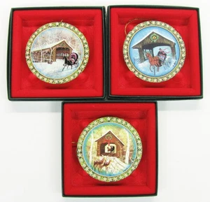 3 Vintage Anna Perenna Porcelain Bridge Trilogy Christmas Ornaments EUC OB - Picture 1 of 12