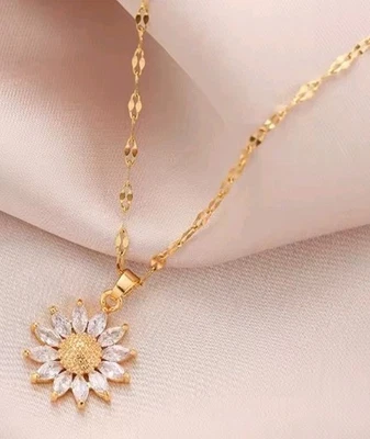 Sunflower crystal pendant Gold Plated Stainless Steel Chain & velvet Gift Bag - Image 1 of 3