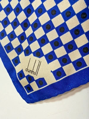 Dunhill Square Scarf Royal Blue Checker Polka Dot Square Handkerchief 16in 40cm - Image 1 of 4