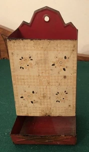 Vintage Match Stick Holder Tin Metal Wall Mount Distressed Matchbox Farmhouse - Picture 1 of 8