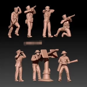1/72 Scale WWII United States Navy Crew 7 Figures  Unpainted - Picture 1 of 1