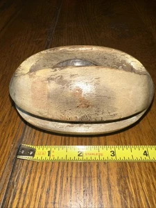 Antike 4 Zoll primitive maritime maritime Holz eiförmige Riemenscheibe Marine Schiff - Bild 1 von 18