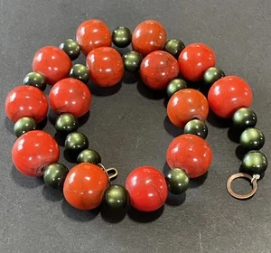 Vintage Crown Trifari Faux Jade & Coral Lucite Beaded Necklace - Picture 1 of 4