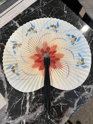 Ventilador de mano plegable de 10"" de colección, pájaro y flores Foto 1 de 3