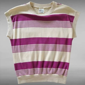 Vintage Womens Shirt Cream Colored & Purple Striped Sleeveless Aileen Size LG - Picture 1 of 13
