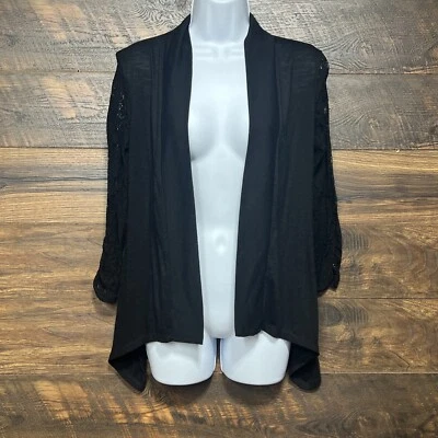 Cárdigan abierto para mujer French Laundry mediano de encaje mangas fruncidas elástico negro Foto 1 de 4