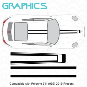 Fits Porsche 911 992 2019- Bonnet Roof Double Stripe Decal Graphic Sticker Set - Picture 1 of 2