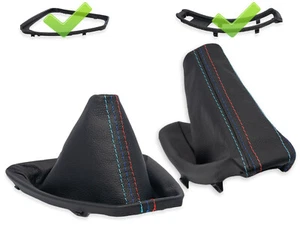 FOR BMW E90 E91 GEAR SHIFT + HANDBRAKE GAITER LEATHER STITCHING MPOWER + FRAME - Foto 1 di 4