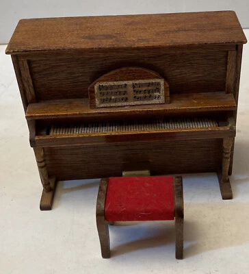 Vintage Dollhouse Miniature Upright Piano and Bench - Image 1 of 4