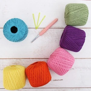 100% Pure Cotton Crochet Thread Set- Size 3 - Confetti Colors - 6 50g Balls - Picture 1 of 12