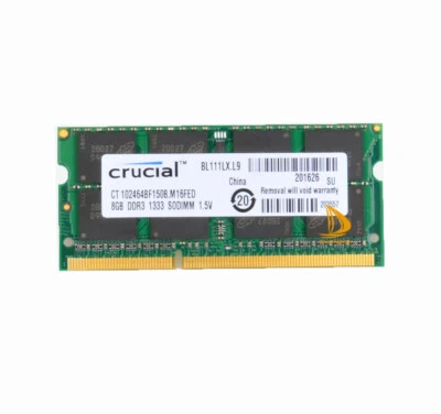 Crucial 8GB 2Rx8 PC3-10600S DDR3-1333Mhz SODIMM Laptop Memory RAM 1.5V - Image 1 of 4