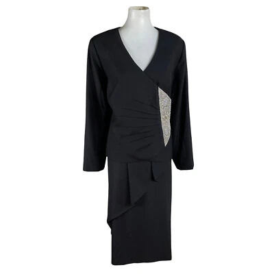 Midnight Velvet Women Polyester Stretch Skirt Suit Size 16W Black Beaded Ruffle - Image 1 of 4