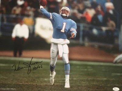 WARREN MOON AUTOGRAPHED 16X20 PHOTO HOUSTON OILERS "HOF 06" JSA COA N63606 - Image 1 of 4