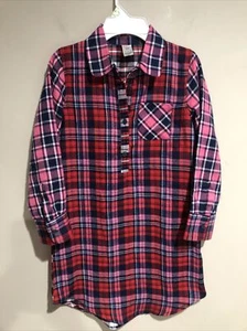 Gap Kids Girls Red Pink Blue Plaid Flannel Nightgown Pajama Sz Med 8 -9 EUC - Picture 1 of 6