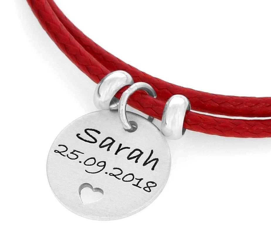 GALWANI Baumwollarmband mit Gravur Namensarmband Kinderschmuck Geschenk zur Geburt