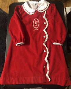 VTG Girls Dress sz 6 Red Pinwale Corduroy White Collar W/lace Initial ‘N’ EUC - Picture 1 of 8