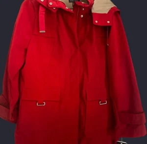 Jones New York Red Hooded Anorak Raincoat Jacket Women’s Size Lg - Picture 1 of 8