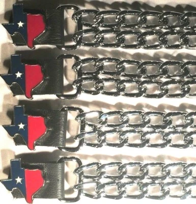 4 TEXAS STATE FLAG DIAMOND CUT CHROME CHAIN MOTORCYCLE VEST EXTENDERS USA - Image 1 of 2