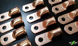 (100) 2 gauge Ring 1/4" Hole Terminal BATTERY Lug Bare Copper Un-insulated AWG - Picture 1 of 3
