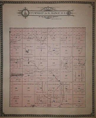 Antiguo mapa Plat 1911 ~ Twp., 24N-35E - Lincoln Co., Washington ~ Wall Lake Foto 1 de 2
