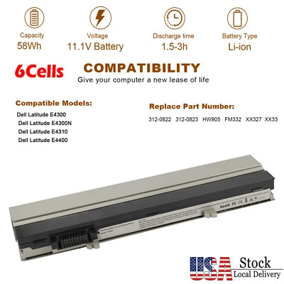 LOTE Batería Para Dell Latitude E4300 E4310 E4400 XX327 XX337 PFF30 HW905 312-0822 Foto 1 de 4