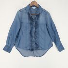 Sundance Tessa Chambray Pearl Snap Shirt Womens Petites Small Blue 100% Tencel