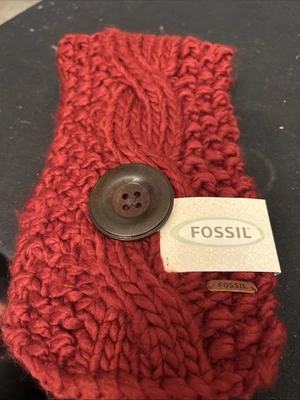 New Red Burgundy Fossil Scarf With Button 31” #1 - Image 1 of 2