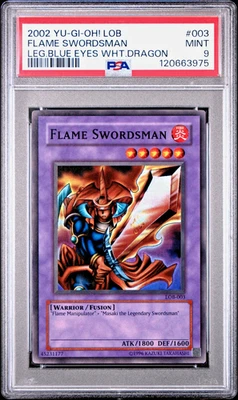2002 YUGIOH FLAME SWORDSMAN #LOB-003 LEG. BLUE EYES WHT. DRAGON SUPER - PSA 9 💎 - Image 1 of 2