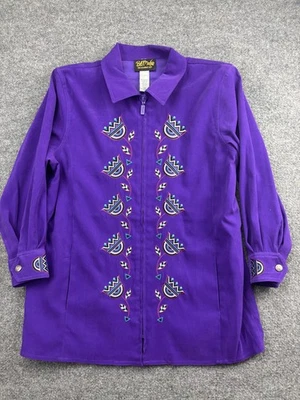 Chaqueta artística portátil vintage Bob Mackie para mujer grande púrpura bordada cremallera años 90 Foto 1 de 4
