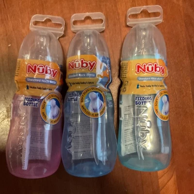 Nuby Standard Neck Feeding Bottles 4oz Set Of 3 Anti Colic Air System BPA Free - Image 1 of 2