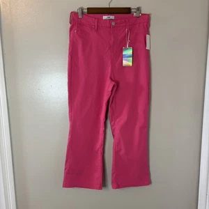 YMI NEW Hyperstretch Cropped Kick Flare Pants Pink Fiery Coral Size XL - Picture 1 of 9