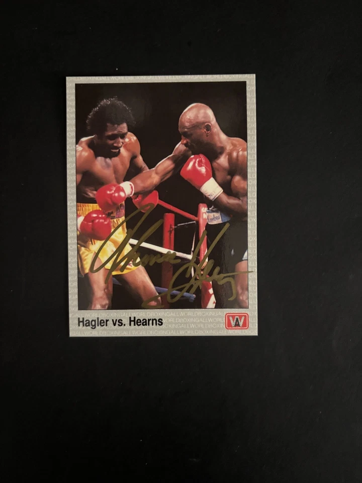 1991 ALL WORLD BOXING CARD TOMMY HEARNS AUTOGRAPHED VS HAGLER - Image 1 of 1
