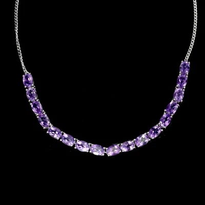 Collar de plata de ley 925 amatista ovalada 7x5 mm joyas de piedras preciosas naturales 16 ins Foto 1 de 4