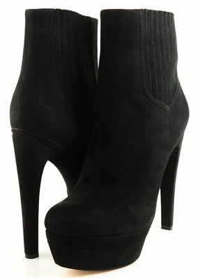$498 RACHEL ZOE AUDREY Negro Buck Cuero Diseñador Plataforma Botines 9.5 Foto 1 de 4
