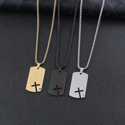 Jesus Cross Titanium Military Army Dog Tag Engravable Pendant Necklace Men Chain - image 1 of 4