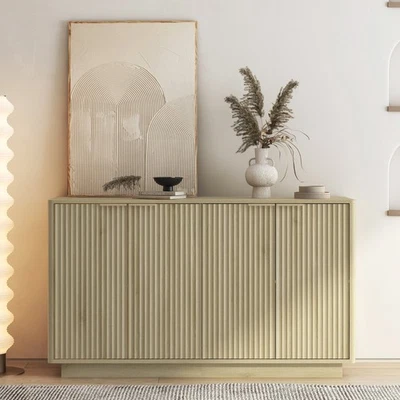 Modern Wood Buffet Cabinet with Storage, Fluted Sideboard & Shelves - Image 1 of 4