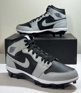 Air Jordan 1 Mid TD Football Cleats Shadow 2.0 Black Grey FJ6805-002 Size 10.5 - Picture 1 of 7