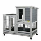 37" Wooden Wheeled Rabbit Hutch Small Pet Animal Hamster House Bunny Coop Cage