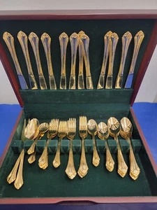 64 Pc Towle Supreme Gold Plume Cutlery  Plated. Fast Shipping! - Picture 1 of 24